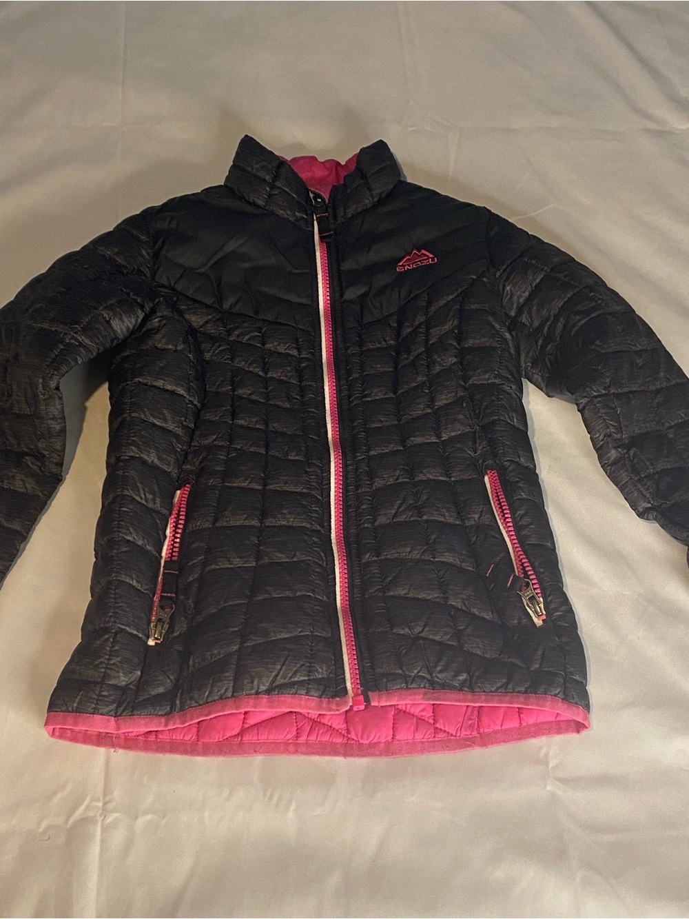 Snozu Black Puffer Jacket with Pink Trim
